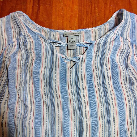 Catherines 4X Blue Striped 3/4 Sleeve Tunic Top Plus Size Womens Blouse - Picture 8 of 9